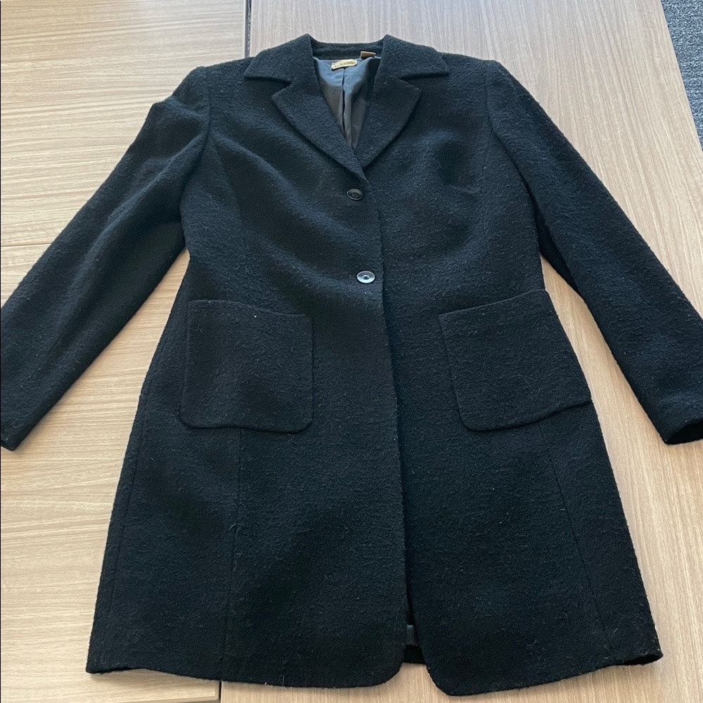 Caslon Black Wool Blend Tailored Coat | Size 8 | Classic Minimalist Long Jacket